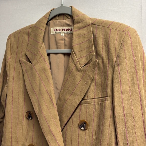 Free People Ashby Oversized Double Breasted Stripe Blazer Tan/Pink Size XS NWT - Picture 5 of 10